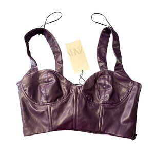 NEW Zara Womens Purple Faux Leather Bustier Crop Top SmallZipper Side Closure